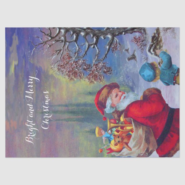 PAPIER MOUSSELINE PÈRE NOËL AVEC ENFANT DANS LA NEIGE D'HIVER (Recto)