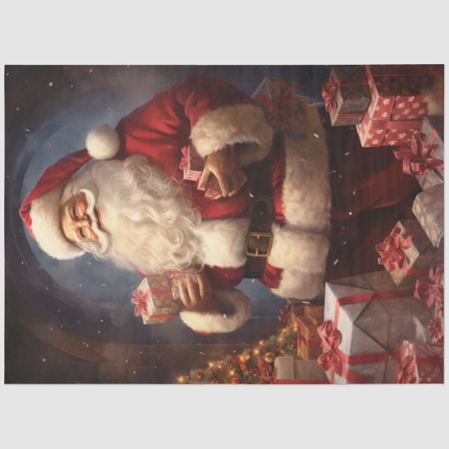 Papier Mousseline Père Noël classique avec cadeaux de Noël (Recto)