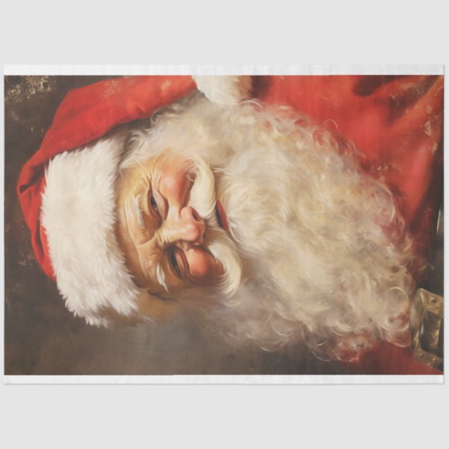 Papier Mousseline Père Noël classique souriant avec casquette rouge (Recto)