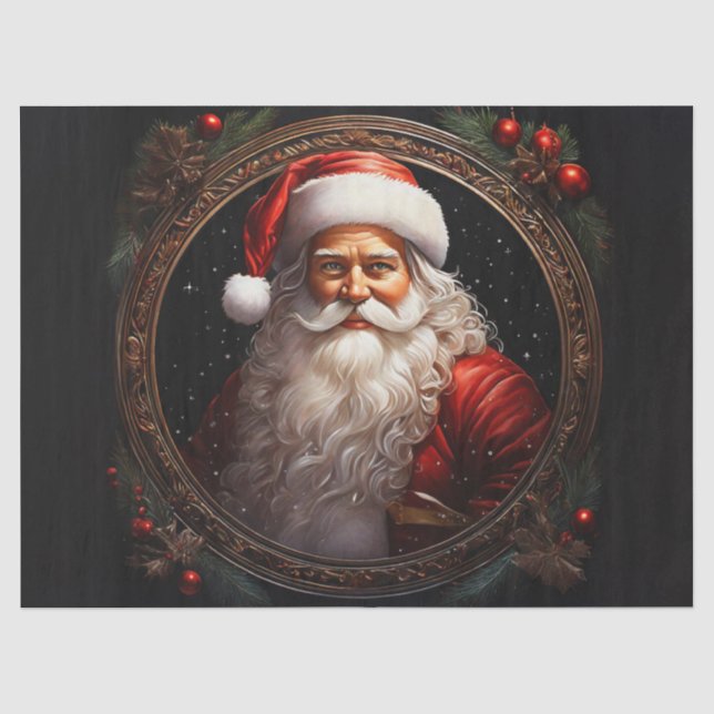 Papier Mousseline Père Noël de charme dans cadre antique Découpage d (Recto)
