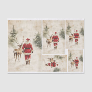 Papier Mousseline Père Noël neigeux et rennes