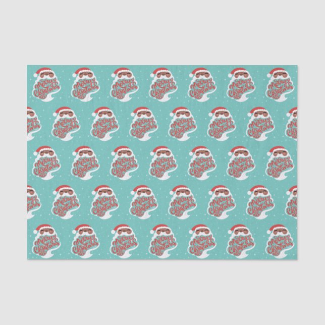Papier Mousseline Père Noël noire | Joyeux Noël tout | Bleu (Recto)