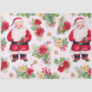Papier Mousseline Père Noël Poinsettas Fleurs Noël