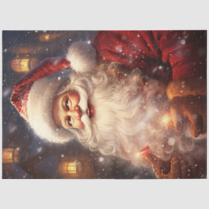 Papier Mousseline Père Noël vintage avec lumières de Noël brillantes