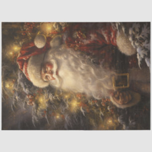 Papier Mousseline Père Noël vintage avec sapin de Noël brillant