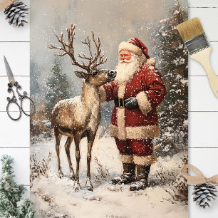 Papier Mousseline Père Noël vintage Dessinant Un Découpage De Rindeu