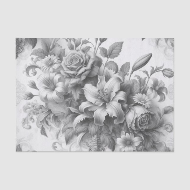 Papier Mousseline Perfection florale noire et blanche (Recto)