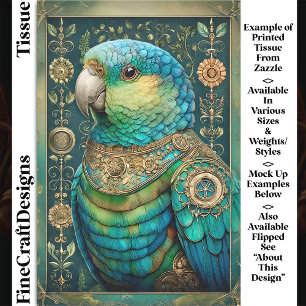 Papier Mousseline Perroquet Bleu Vert Exotique Steampunk DX7L Découp