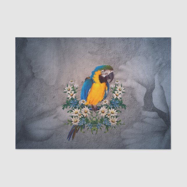 Papier Mousseline Perroquet mou aux fleurs (Recto)