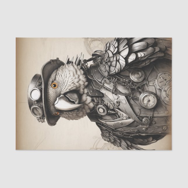 Papier Mousseline Perroquet noir et blanc vintage (Recto)