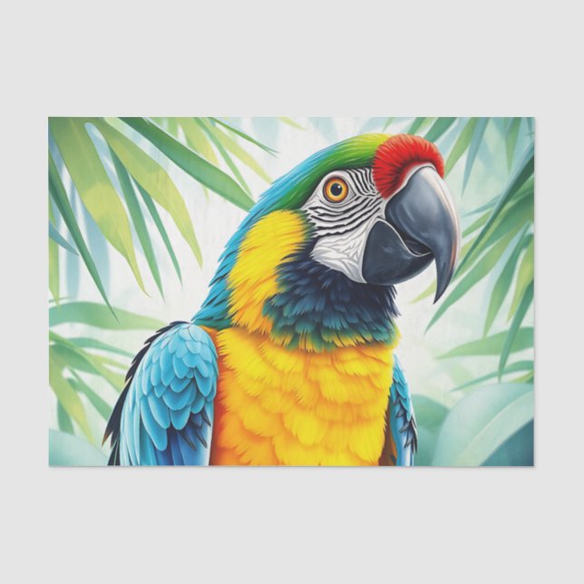 Papier Mousseline Perroquet vibrant avec plumes détaillées (Recto)