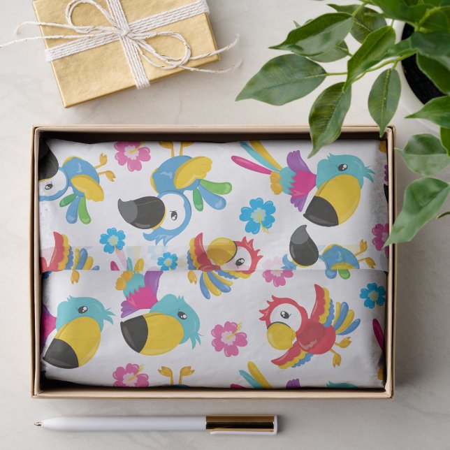 Papier Mousseline Perroquets colorés, Perroquets tropicaux, Oiseaux, (Cadeau)