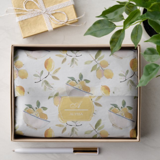 Papier Mousseline Personalized French Country Lemon Pattern Monogram (Cadeau)