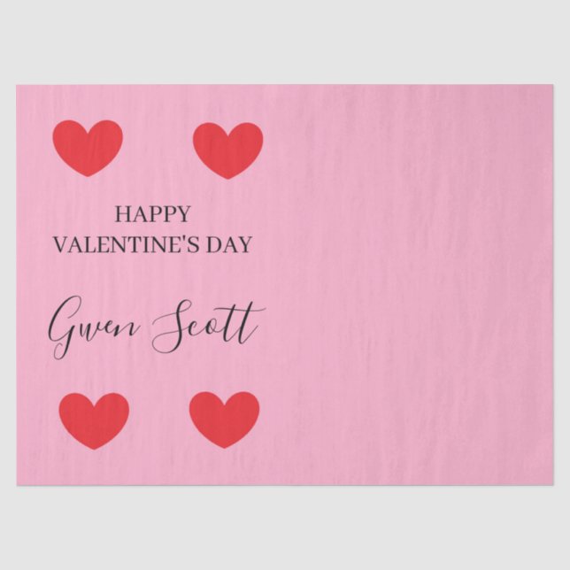 Papier Mousseline Personnalisé Happy Valentine's rouge coeur rose (Recto)