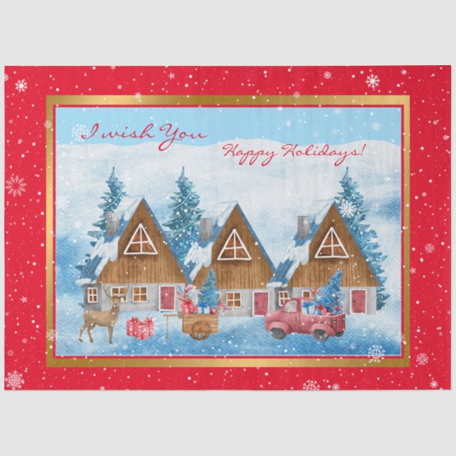 Papier Mousseline Personnaliser du paysage hivernal des fêtes magiqu (Recto)