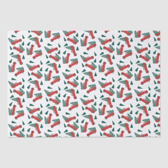 Papier Mousseline Petit Camion de ramassage Arbre de Noël Motif Roug (Recto)