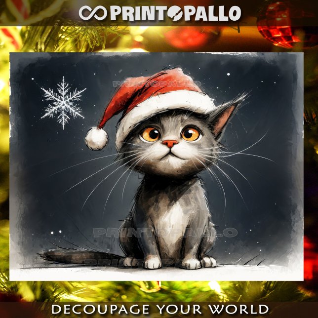 Papier Mousseline Petit chaton de Noël avec casquette du Père Noël (Créateur téléchargé)