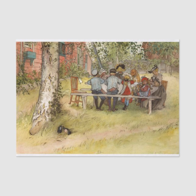Papier Mousseline Petit déjeuner sous le Big Birch par Carl Larsson (Recto)