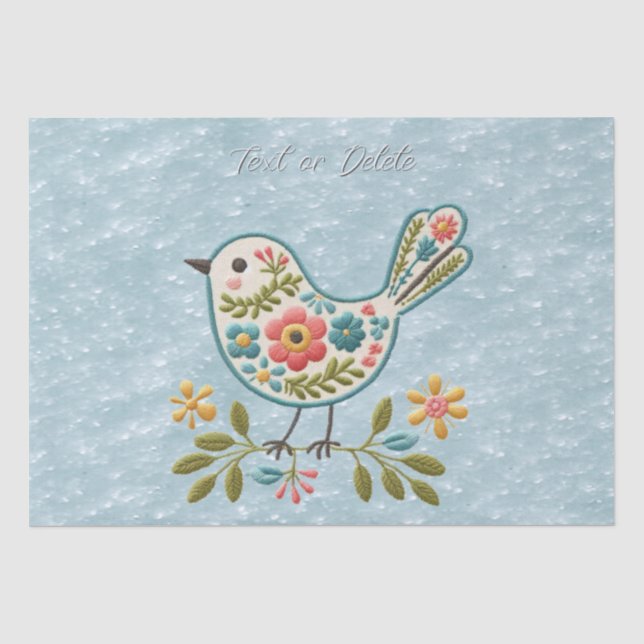 Papier Mousseline Petit oiseau Floral Vert Feuille Tissu Papier (Recto)