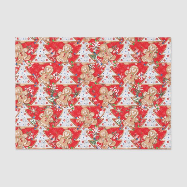 Papier Mousseline Petit pain d'épice, arbre de Noël de fille en roug (Recto)