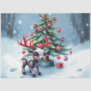 Papier Mousseline Petit renne Cyberpunk avec sapin de Noël