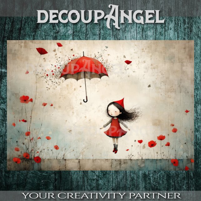 Papier Mousseline Petit Rouge avec parapluie et pavois - Découpage - (Créateur téléchargé)