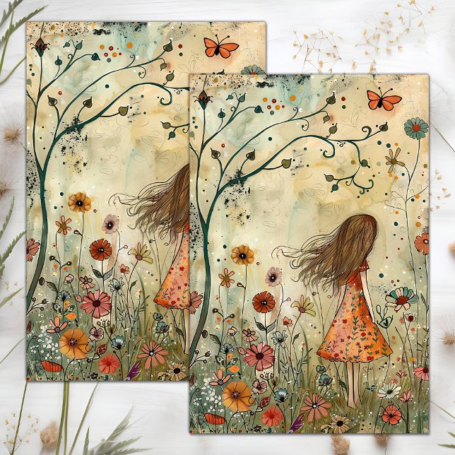 PAPIER MOUSSELINE PETITE FILLE DANS LA DÉCOUPAGE JARDIN (LITTLE GIRL IN THE GARDEN DECOUPAGE TISSUE PAPER)