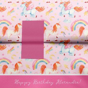 Papier Mousseline Petite fille rose licorne Motif Joyeux anniversair