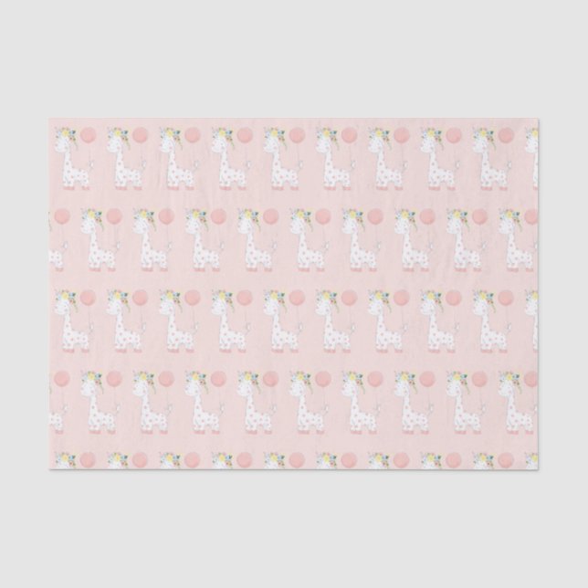 Papier Mousseline Petite Girafe Bébé avec Motif de la Couronne rose (Recto)