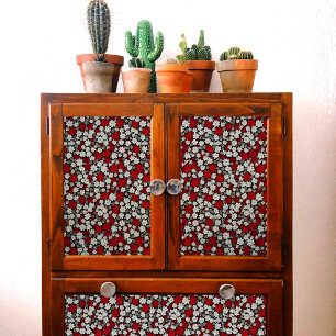 Papier Mousseline Petite page de découpage Motif de fleurs rouges, b