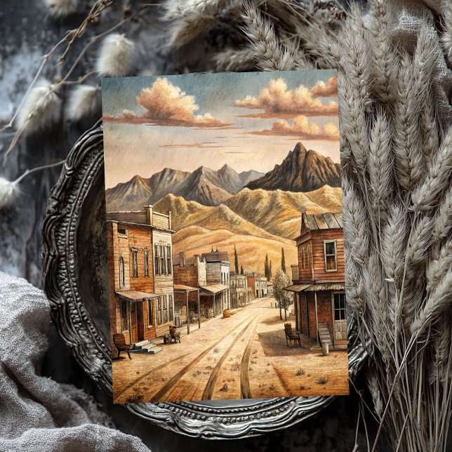 Papier Mousseline Petite ville de l'Ouest dans la prairie sauvage de (Western small town in wild west prairie tissue paper)