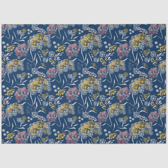 Papier Mousseline Petites fleurs mignonnes bleu marine vi (Recto)