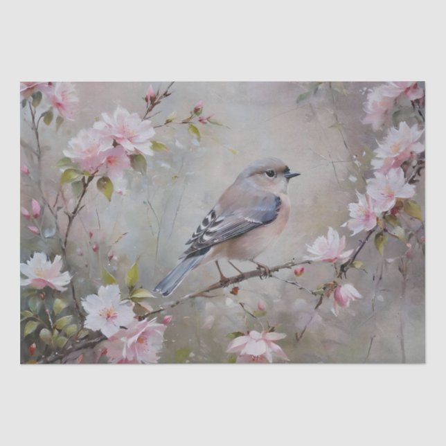 Papier Mousseline Petits Oiseaux aux Fleurs en Fleurs Découpage (Recto)
