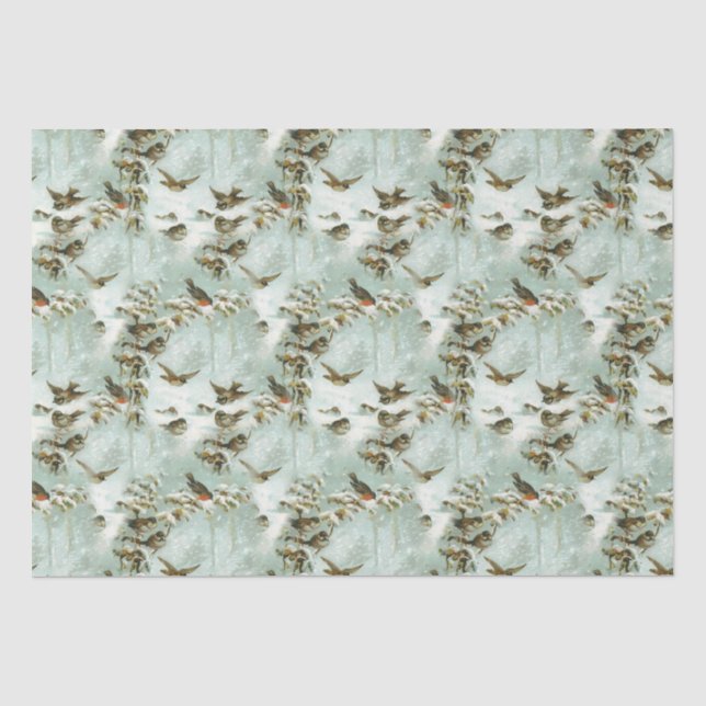 Papier Mousseline Petits oiseaux dans la neige (Recto)