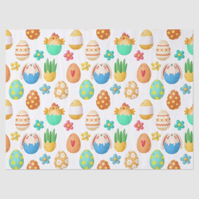 Papier Mousseline Petits poussins de Pâques, lapins et oeufs Découpa (Recto)