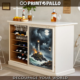 Papier Mousseline Phare dans une nuit de clair de lune orageux -