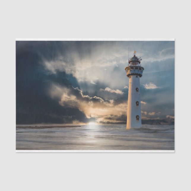 Papier Mousseline Phare Daybreak Ocean Decoupage Tissu Papier (Recto)