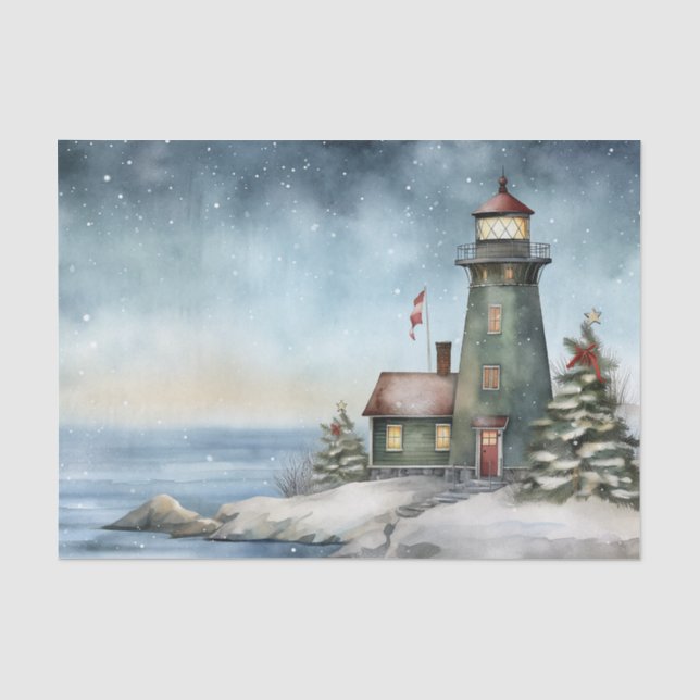 Papier Mousseline Phare d'hiver Nautical Beach Noël (Recto)