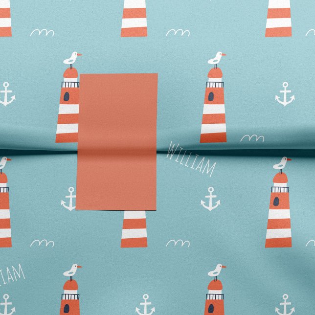 Papier Mousseline Phare pour enfants et Motif d'Ancres sur Blue (Créateur téléchargé)