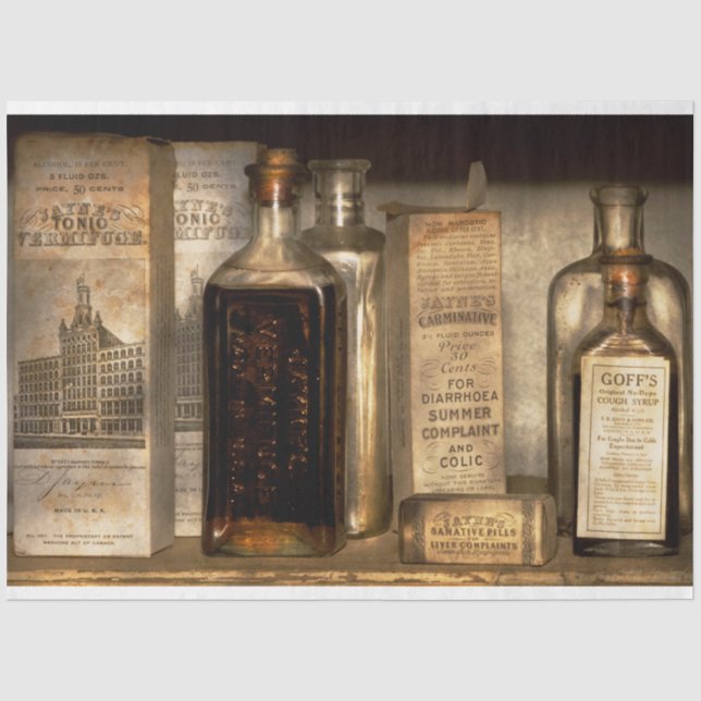 Papier Mousseline Pharmacie - Les choses en bouteilles et en boîtes (Recto)