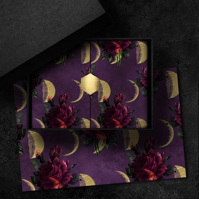 Papier Mousseline Phases de la lune et Roses pourpres | Magnifique N (Créateur téléchargé)