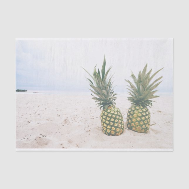Papier Mousseline Photo de 2 ananas sur une plage (Recto)