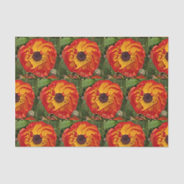 Papier Mousseline Photographie de fleur rouge-orange et jaune (Recto)