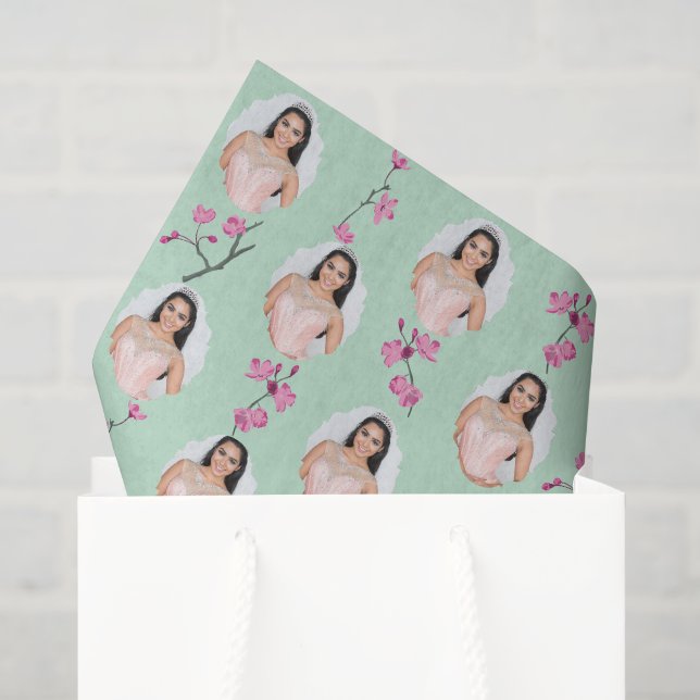 Papier Mousseline Photos personnalisées de fleurs de cerisier rose e (Sac cadeau)