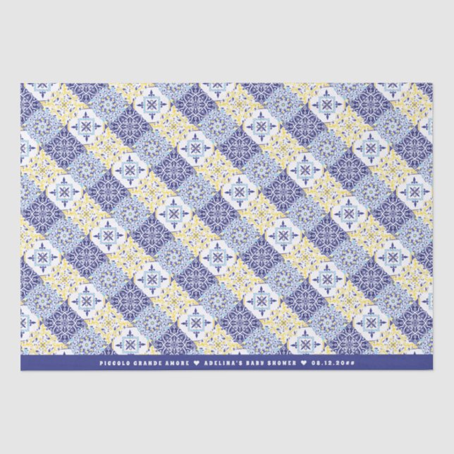 Papier Mousseline Piccolo Amore Carreaux italiens Baby shower Citron (Recto)