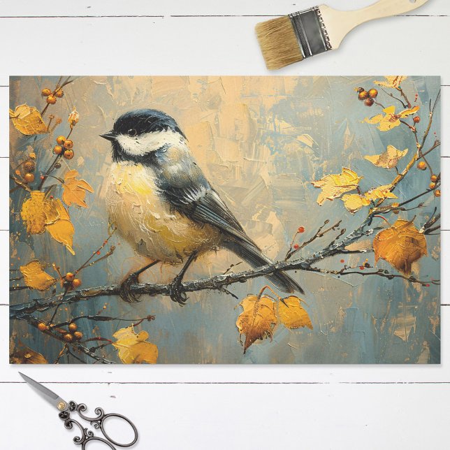 Papier Mousseline Pickadee rustique en automne peinture découpage (Créateur téléchargé)
