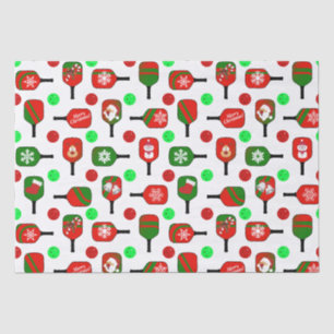 Papier Mousseline Pickleball de Noël Rouge Green Paddles Balls X Mas
