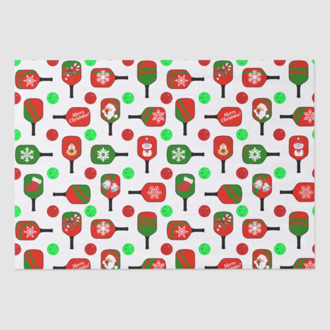 Papier Mousseline Pickleball de Noël Rouge Green Paddles Balls X Mas (Recto)