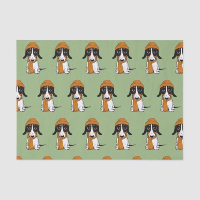 Papier Mousseline Piebald Dachshund Cute Dog avec le Casquette Tiss (Recto)