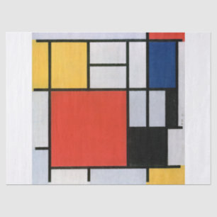 Papier Mousseline Piet Mondrian Composition avec Rouge, Jaune, Ble